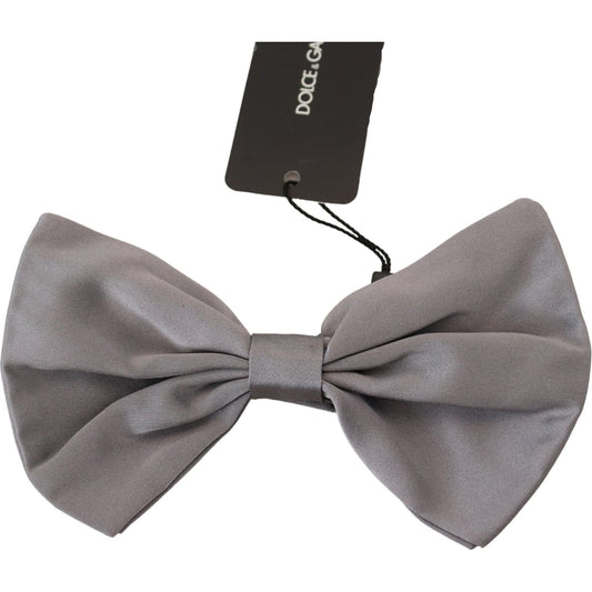 Dolce & Gabbana Bow Tie Men Silver Gray Silk Adjustable Neck Papillon FT6888