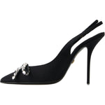 Dolce & Gabbana Black Crystal Embellished Slingback Heel Shoes LA10245-39.5