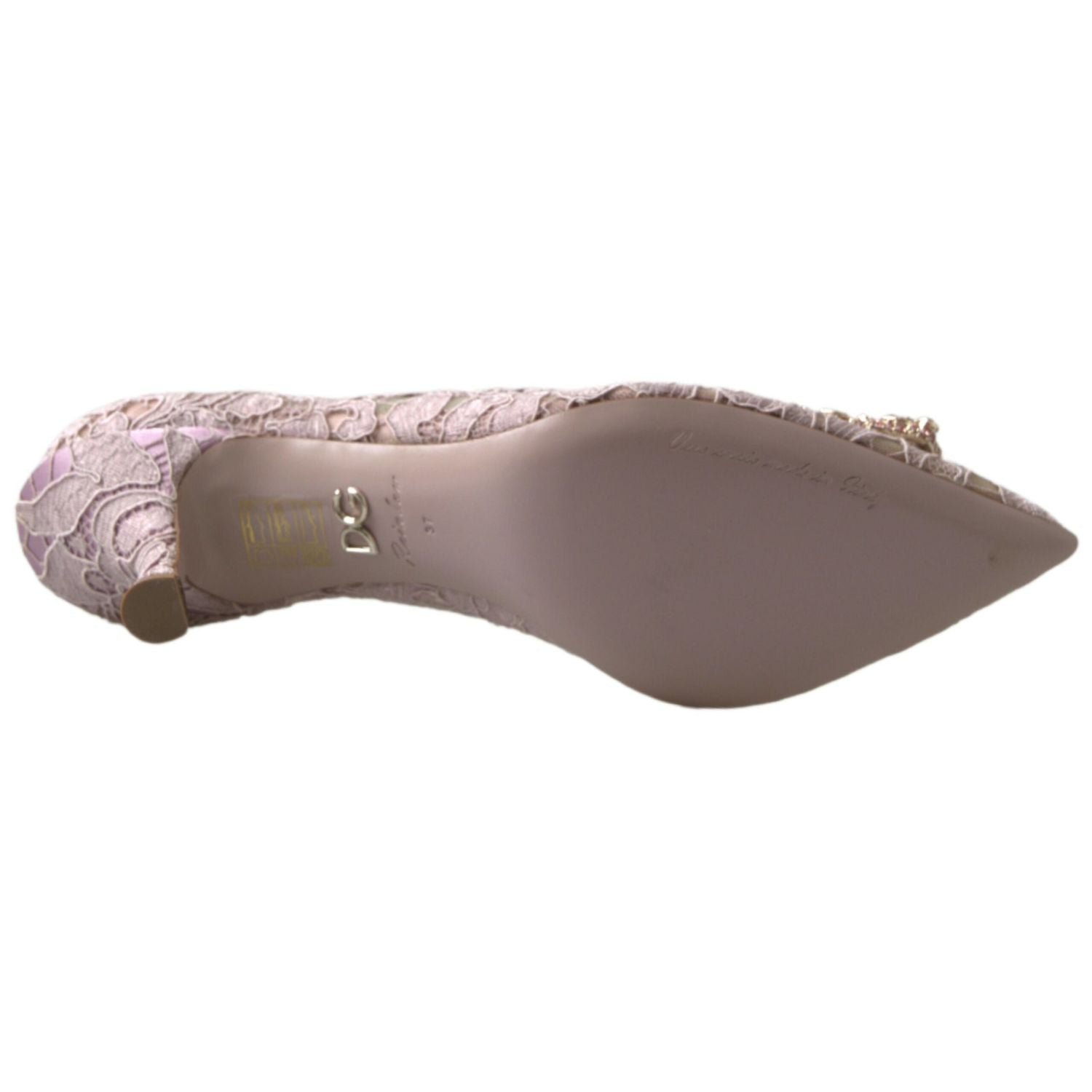 Dolce & Gabbana Pink Floral Lace DG Crystal Pumps Shoes