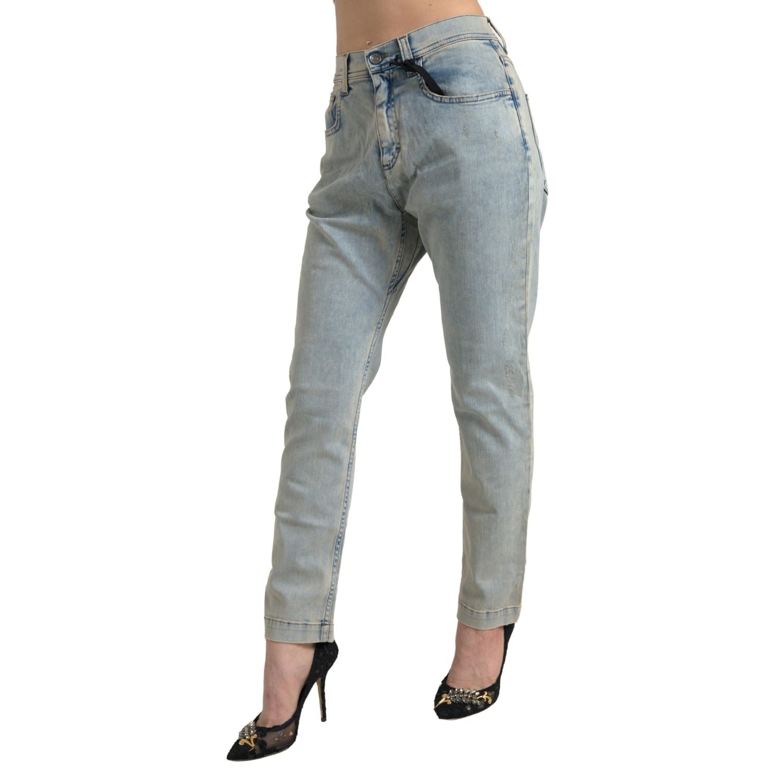 Dolce & Gabbana Blue Washed Cotton Mid Waist Skinny Jeans