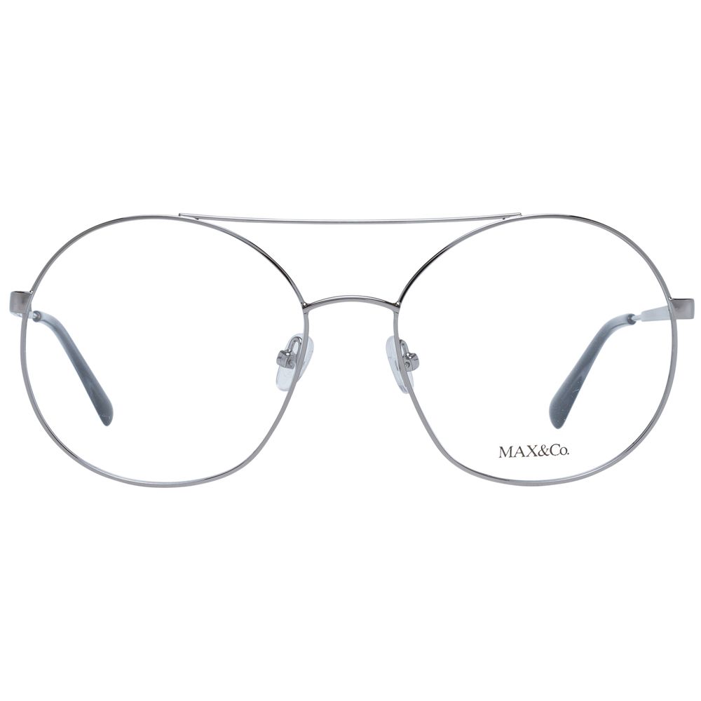 Max & Co Gray Women Glasses Frame, full-rim round metal design, grey color with demo lenses, includes branded case