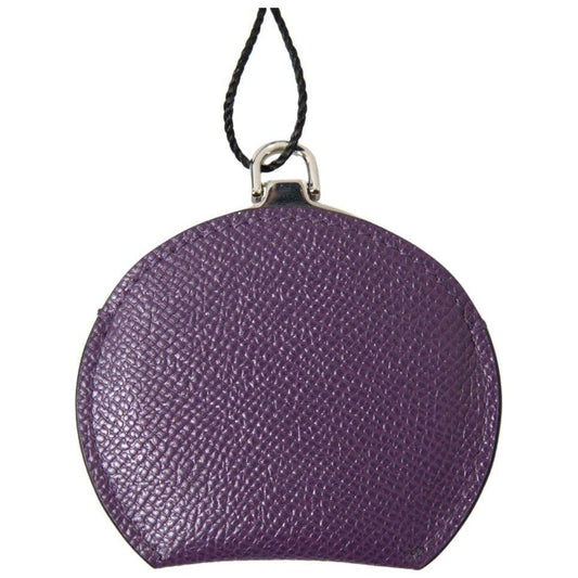 Dolce & Gabbana Purple Calfskin Leather Round Hand Mirror Holder smy101194