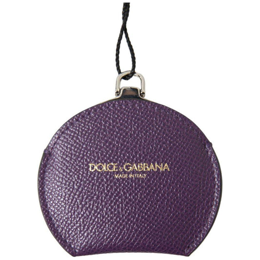 Dolce & Gabbana Purple Calfskin Leather Round Hand Mirror Holder smy101194