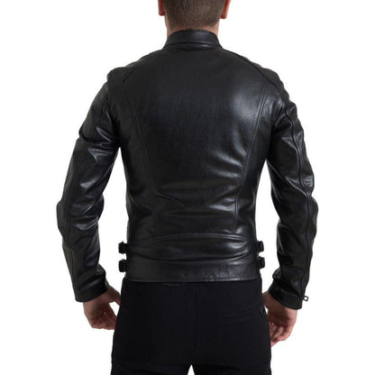 Dolce & Gabbana Black Leather Zipper Coat Men Jacket