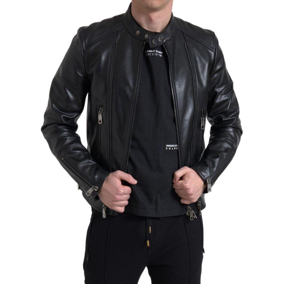 Dolce & Gabbana Black Leather Zipper Coat Men Jacket