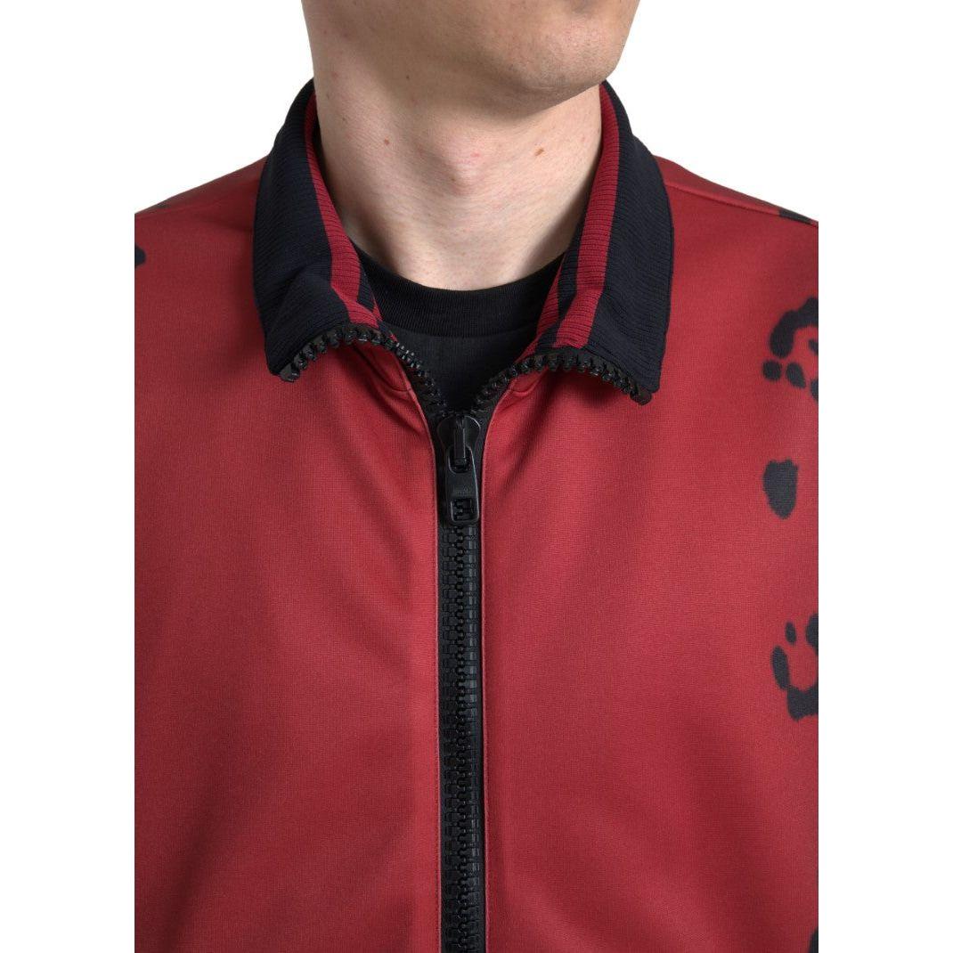 Dolce & Gabbana Red Leopard Polyester Bomber Full Zip  Jacket