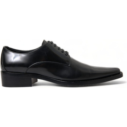 Dolce & Gabbana Black Leather Lace Up Formal Flats Shoes