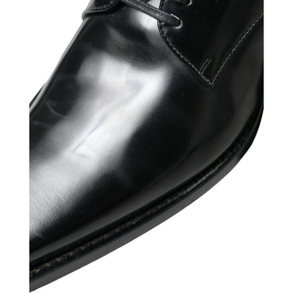 Dolce & Gabbana Black Leather Lace Up Formal Flats Shoes