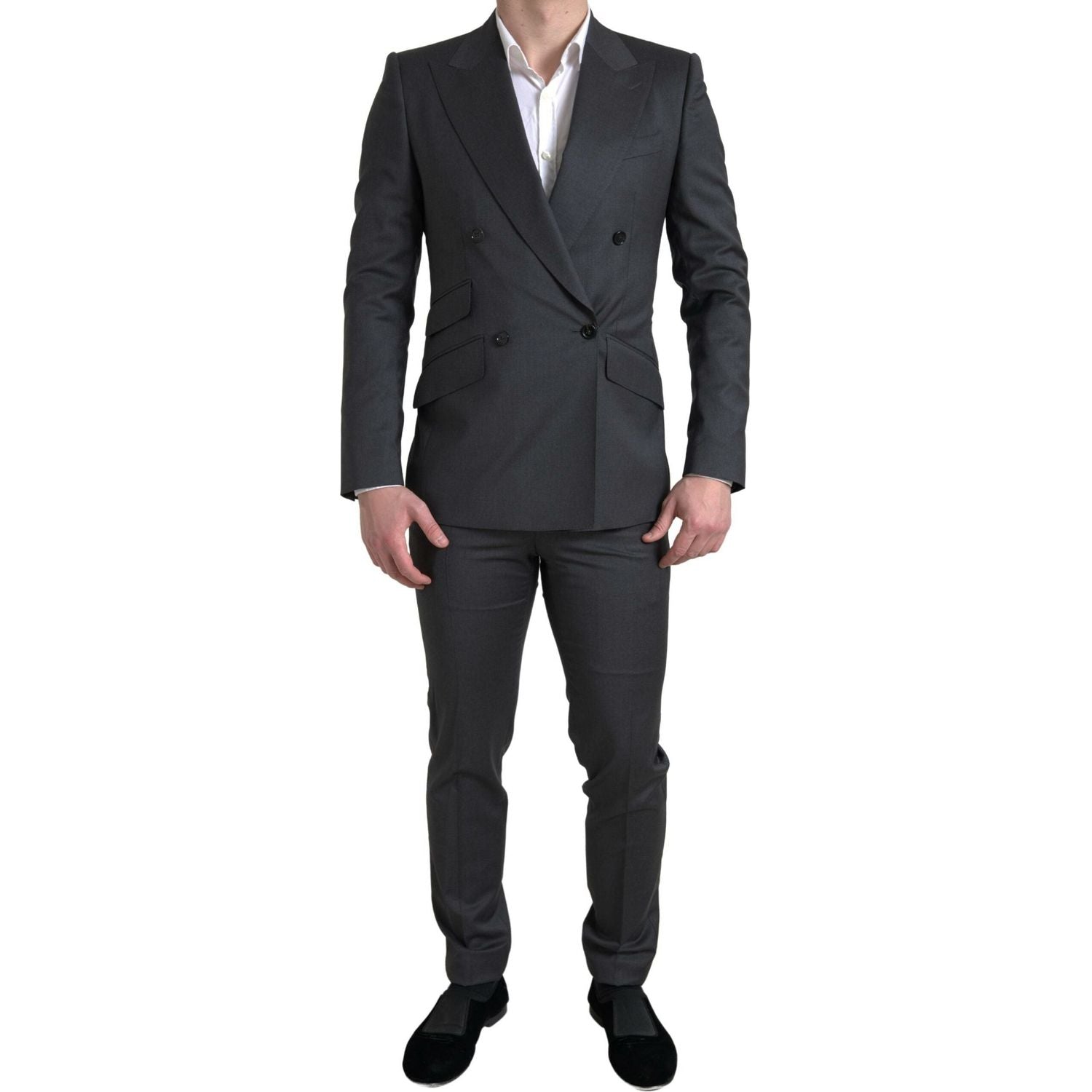 بدلة دولتشي آند غابانا رمادية أنيقة بقصّة Slim Fit مزدوجة الصدر