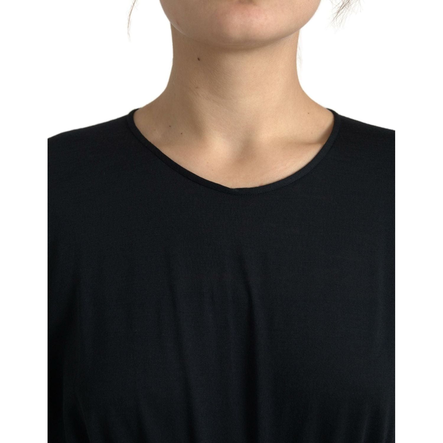 Dolce & Gabbana Black Wool Wrap Sheath Midi Gown Dress