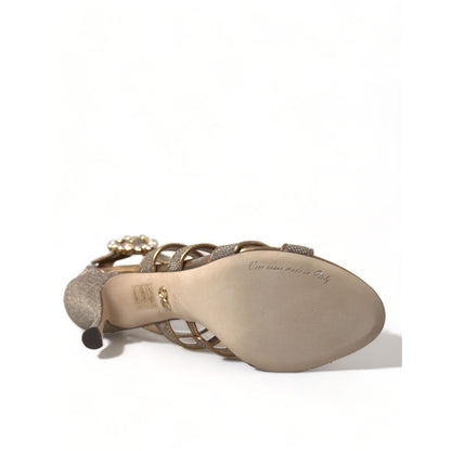 Dolce & Gabbana Bronze Crystal Strap Heels Sandals Shoes