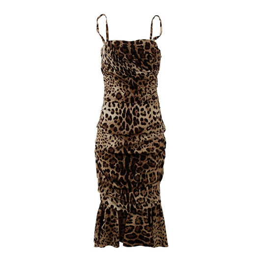 Dolce & Gabbana Brown Leopard Print Ruched Midi Dress DR28713 -36
