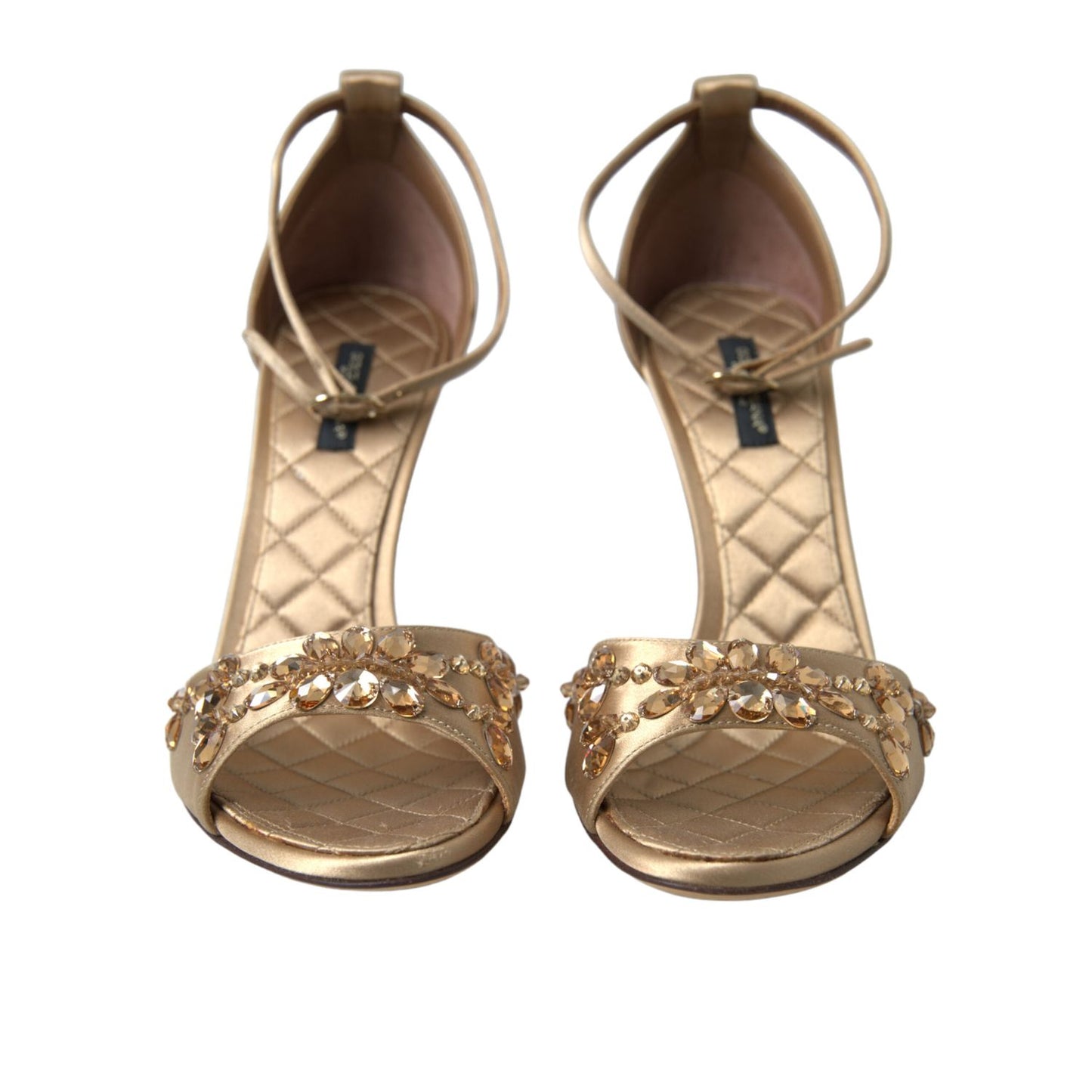 Dolce & Gabbana Gold Satin Ankle Strap Crystal Sandals Shoes