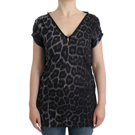 Cavalli Gray leopard v-neck top SIG11986-4
