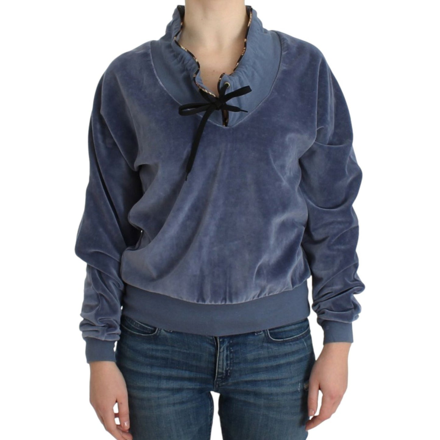 Cavalli Blue velvet cotton sweater