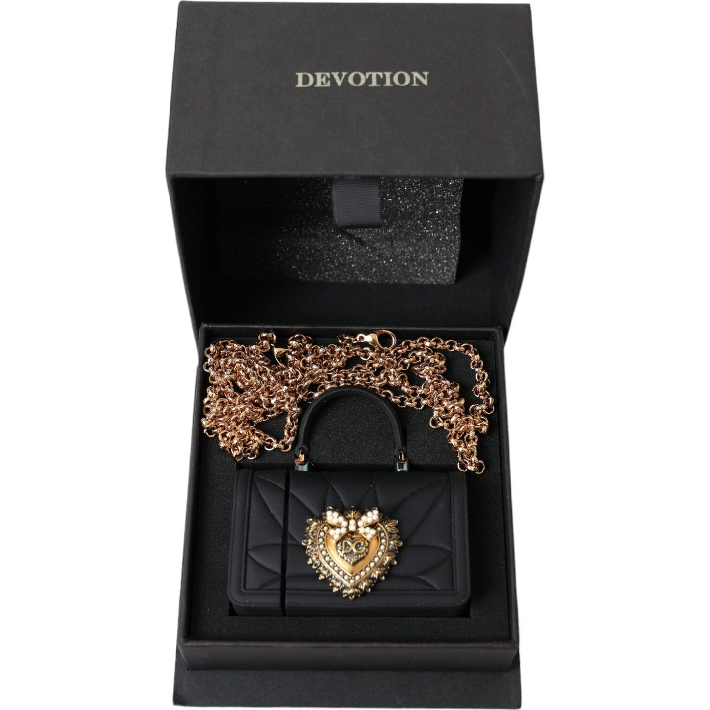 Dolce & Gabbana Black Silicone Devotion Heart Gold Chain Airpods Case BAG1108