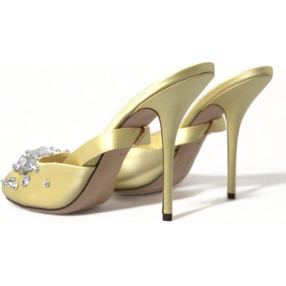 Dolce & Gabbana Yellow Satin Crystal Mary Janes Sandals