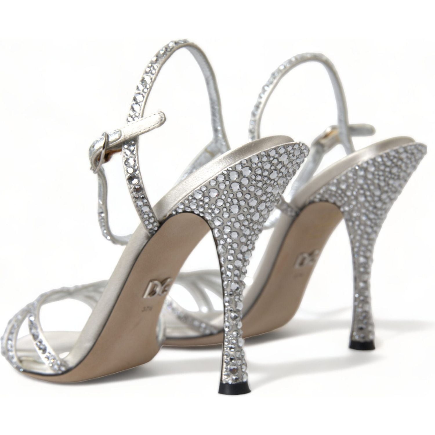 Dolce & Gabbana Silver Crystal Ankle Strap Sandals Shoes