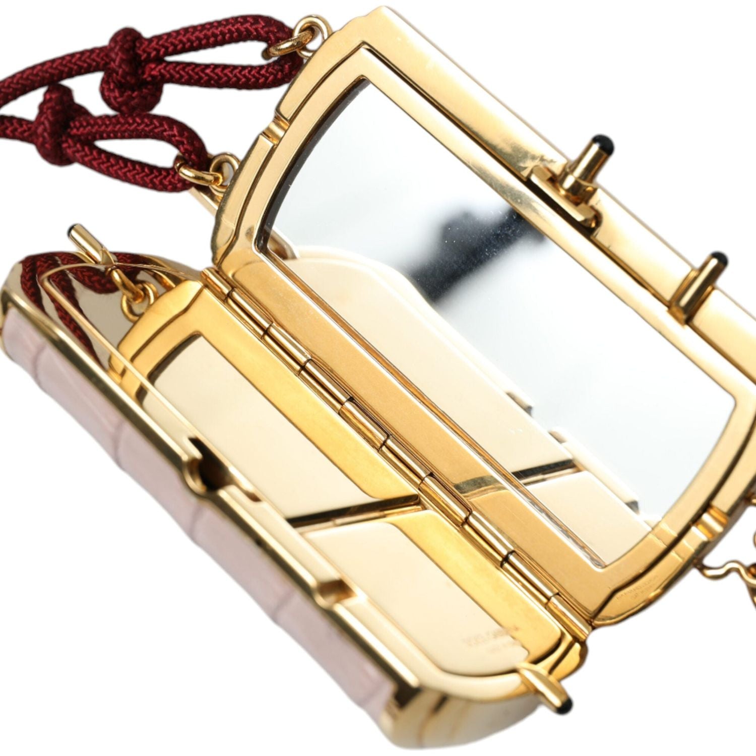 حقيبة دولتشي آند غابانا الصغيرة ذات المرآة المصنوعة من الجلد الوردي الغريب مع شرابة