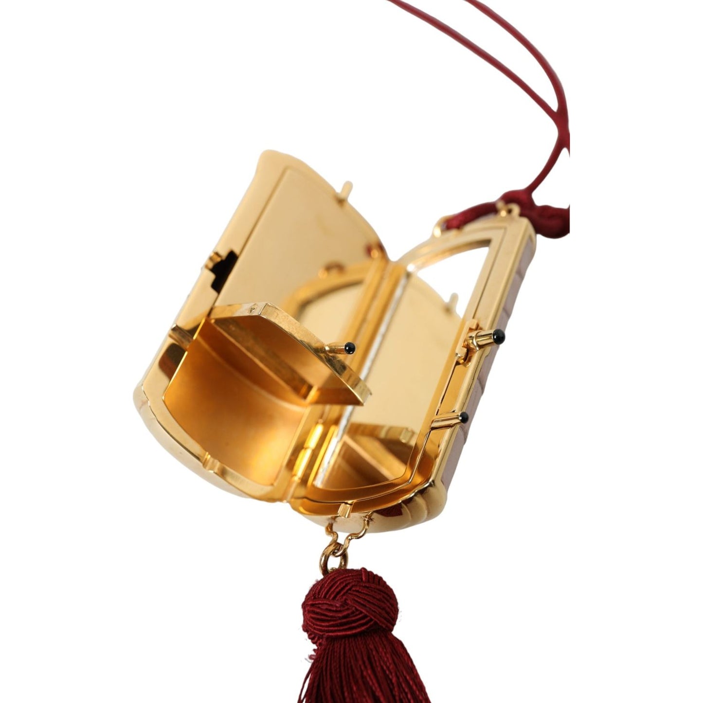 Dolce & Gabbana Pink Exotic Leather Mini Mirror Tassel Makeup Bag