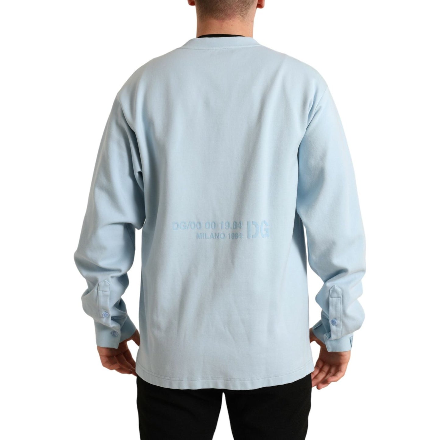 Dolce & Gabbana Light Blue Cotton Buttoned Pullover Sweater TSH84730-48