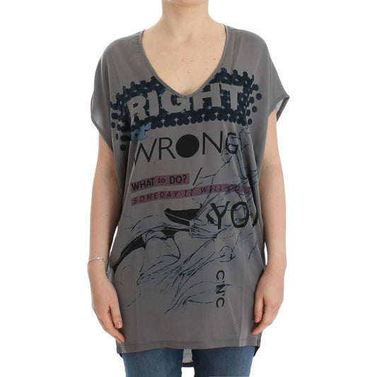 Costume National Gray V-neck long t-shirt SIG12527-1