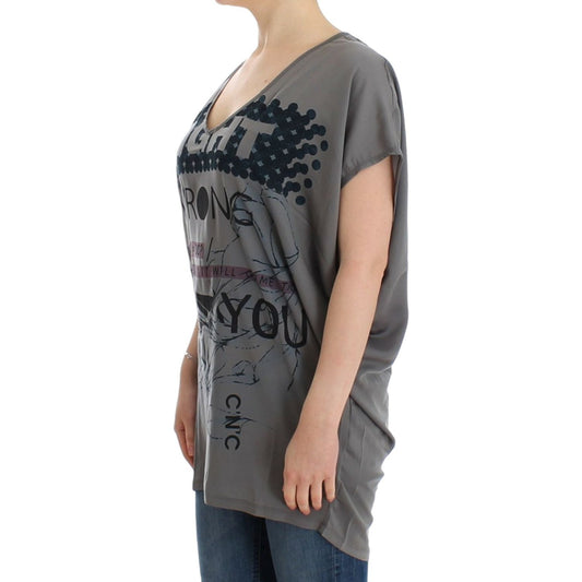 Costume National Gray V-neck long t-shirt SIG12527-1