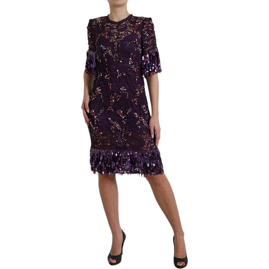 Dolce & Gabbana Purple floral lace crystal embedded dress GSD12637-1