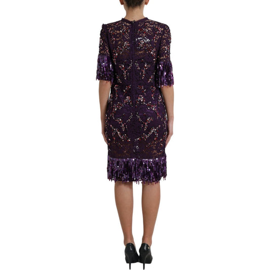 Dolce & Gabbana Purple floral lace crystal embedded dress GSD12637-1