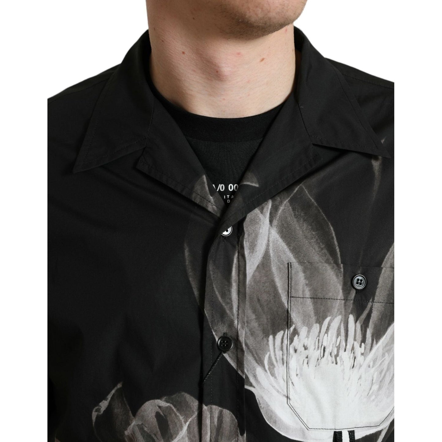 Dolce & Gabbana Black Floral Cotton Collared Long Sleeves Men Shirt