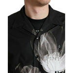 Dolce & Gabbana Black Floral Cotton Collared Long Sleeves Men Shirt