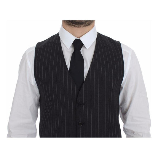 Dolce & Gabbana Gray Striped Wool Logo Vest Gilet Weste GSS12021-1