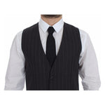 Dolce & Gabbana Gray Striped Wool Logo Vest Gilet Weste GSS12033-1