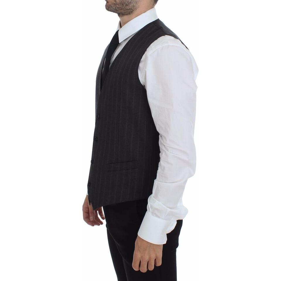 Dolce & Gabbana Gray Striped Wool Logo Vest Gilet Weste GSS12033-1