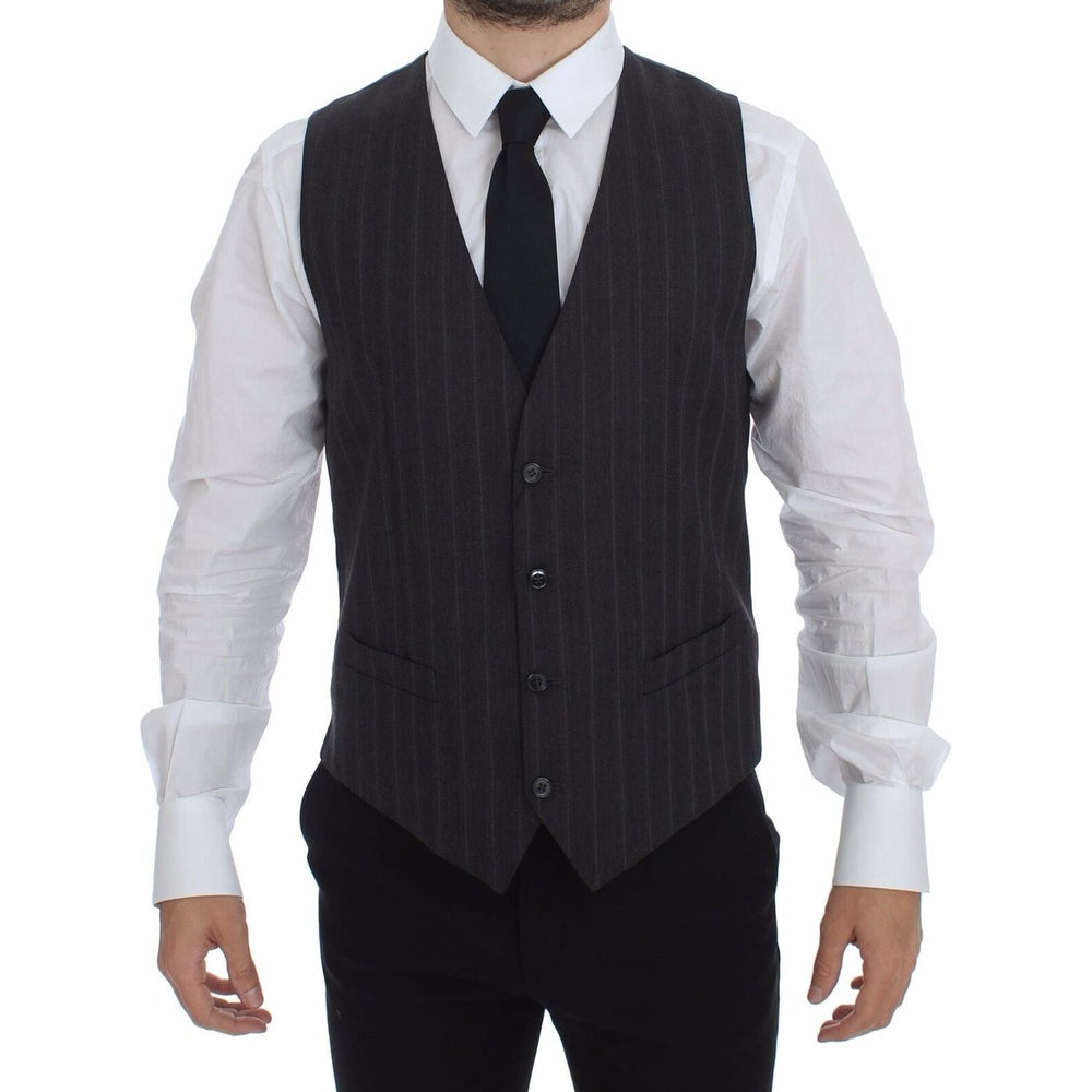 Dolce & Gabbana Gray Striped Wool Logo Vest Gilet Weste GSS12033-1