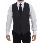 Dolce & Gabbana Gray Striped Wool Logo Vest Gilet Weste GSS12033-1