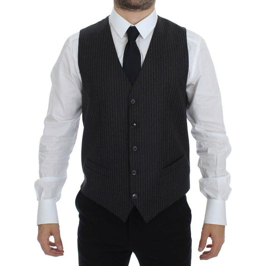 Dolce & Gabbana Gray Striped Wool Single Breasted Vest GSS12009-1