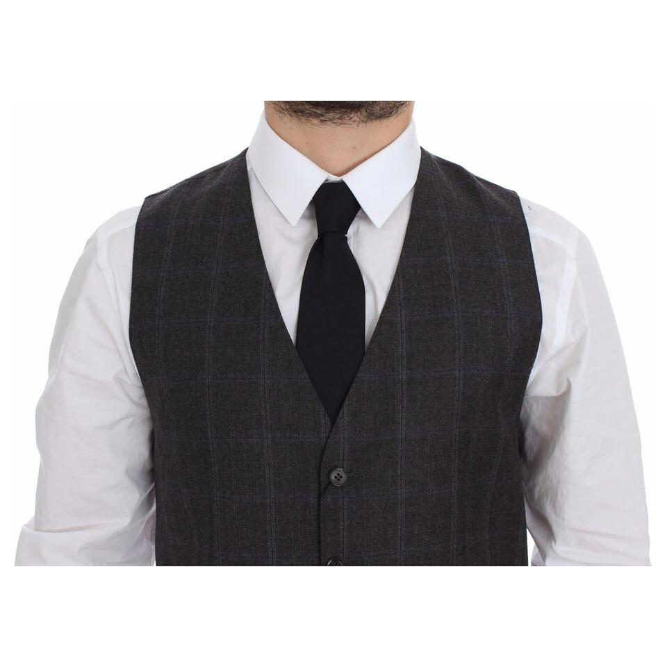 Dolce & Gabbana Brown Check Wool Single Breasted Vest GSS11956-1