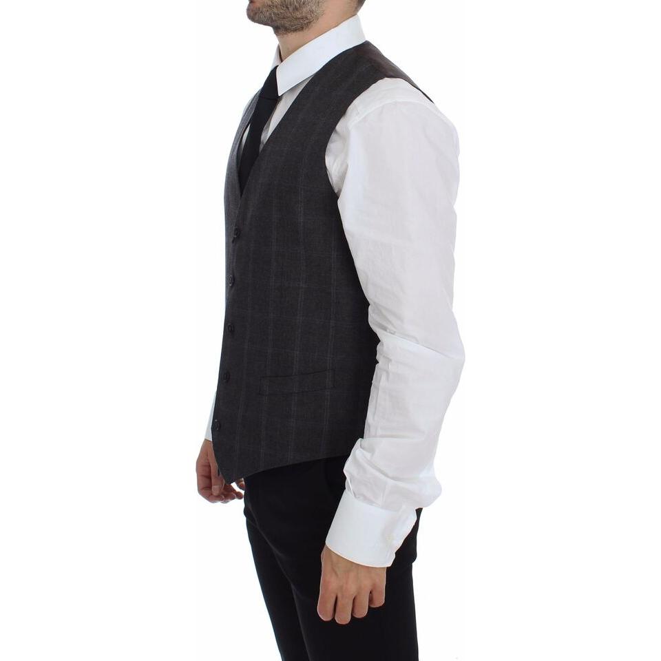 Dolce & Gabbana Brown Check Wool Single Breasted Vest GSS11956-1