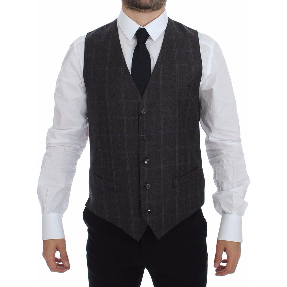 Dolce & Gabbana Brown Check Wool Single Breasted Vest GSS11956-1