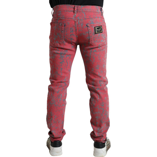 Dolce & Gabbana Red Cotton Dye Slim Fit Men Denim Jeans PAN75021-48