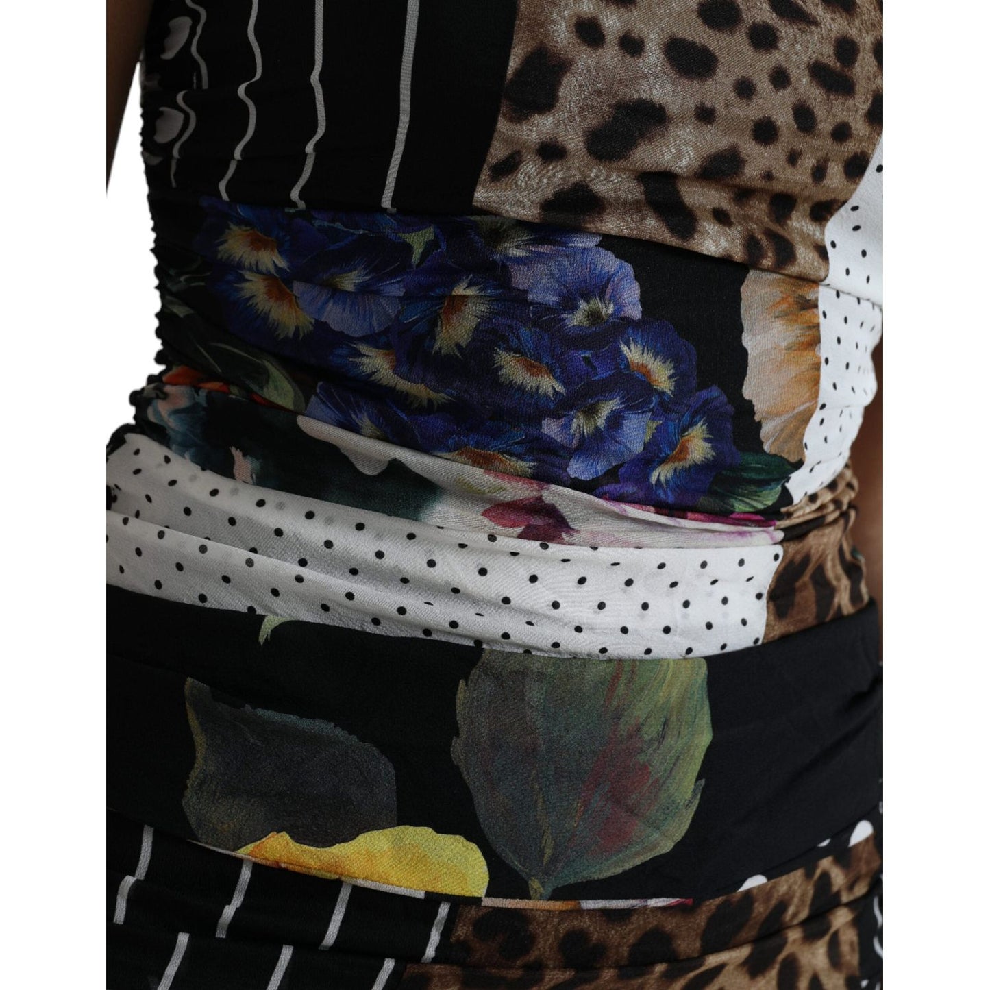 Dolce & Gabbana Multicolor Patchwork Midi Floral Leopard Bodycon Dress