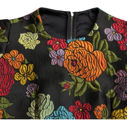 Dolce & Gabbana Black Floral Embroidery Knee Length Dress