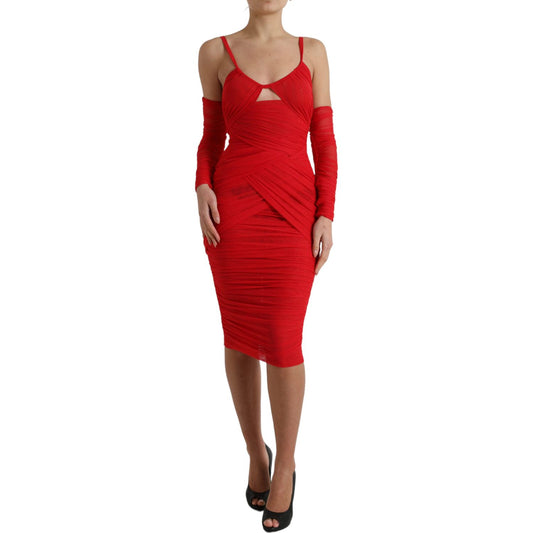 Dolce & Gabbana Red Nylon Stretch Cut Out Midi Dress DR28987-42