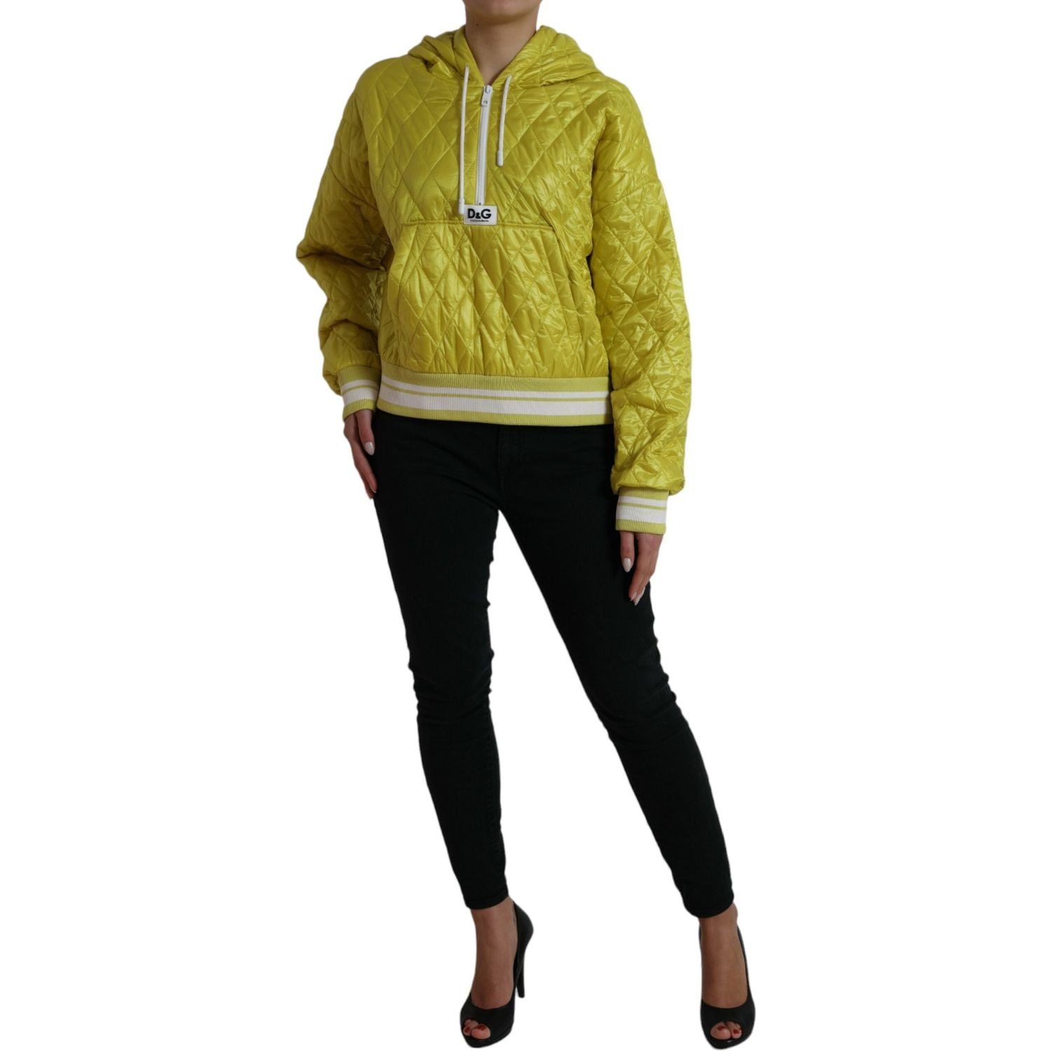 Dolce & Gabbana Yellow Nylon Quilted Hooded Pullover Jacket
