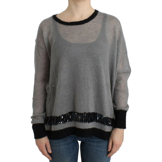 Costume National Gray embellished asymmetric sweater SIG12049-1