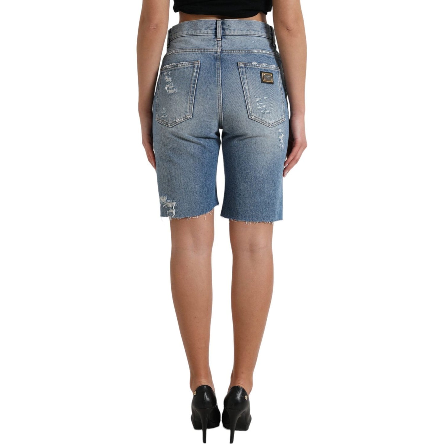 Dolce & Gabbana Blue Tattered Embellished Bermuda Shorts