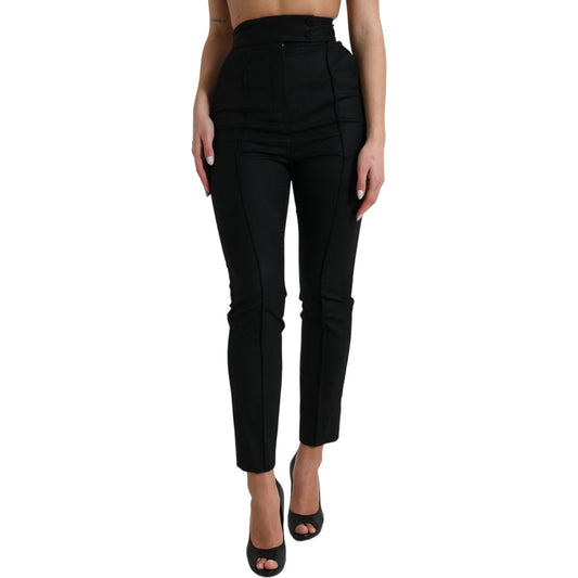 Dolce & Gabbana Black Wool High Waist Tapered Pants