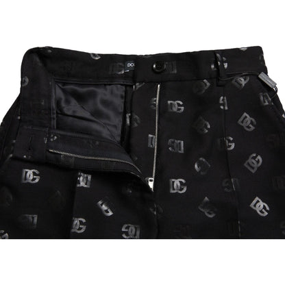 Dolce & Gabbana Black Wool DG Logo High Waist Straight Pants
