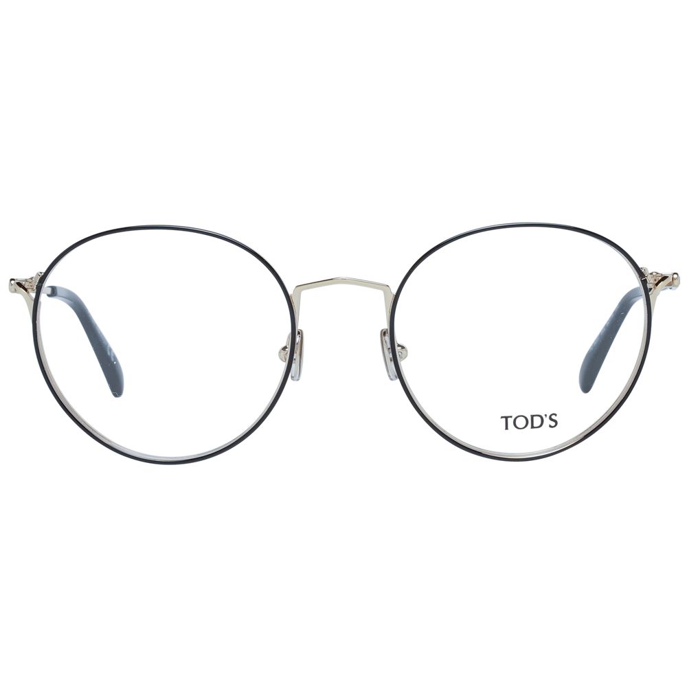 Alt Tag: Tod's Black Women Glasses Frame, metal full-rim round style with demo lenses, 52mm width, features branded temples, ideal for fashion.